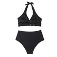 thumbnail image 4 of Mujer cómodo con almohadilla en el pecho sin aros sólido fruncido cuello halter Bikini Split traje de baño OAVQHLG3B Store lin121212, 4 of 4
