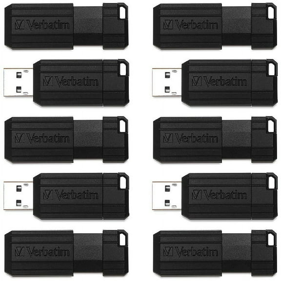 Verbatim PinStripe USB Drive - 64 GB - USB 2.0 - Black - 10 / Pack | Bundle of 5 Packs
