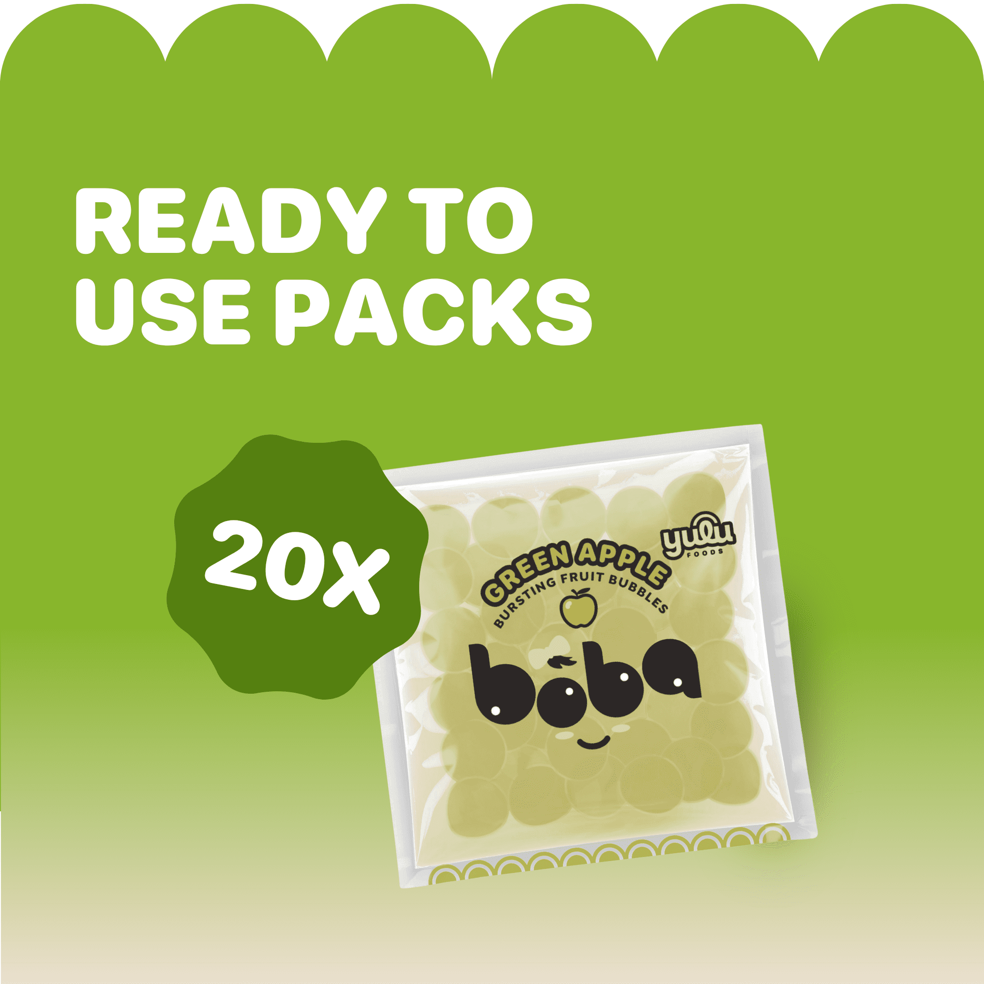 Yulu Foods - Popping Boba - Green Apple  20 Pack - Net Wt 2.2 lb (1KG)