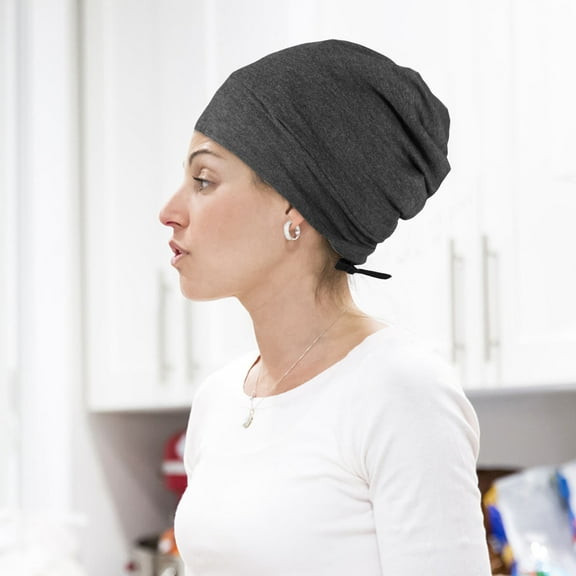 ifundom 1Pc Comfortable Satin Sleep Cap Dark Grey Adjustable Breathable Hair Smoothing Wrap