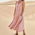 thumbnail image 1 of CHOK Robe d'Été pour Femmes Mode d'Été Casual Couleur Unie Sans Manches en Lin de Coton Robe Longue, 1 of 8