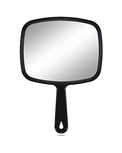 PROTECLE Large Hand Mirror, Salon Barber Hairdressing Handheld Mirror with Handle (Square Black 10.3'x7.4')