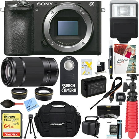 Sony ILCE-6500 a6500 4K Mirrorless Camera with 55-210mm Zoom Lens + 64GB SDXC Memory Card + 0.43x Wide Angle + 2.2x Telephoto Lens Converter + Carrying Case + Memory Card Reader + (Sony Ereader Best Price)