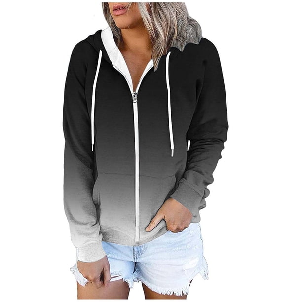Sudadera con capucha de manga larga para mujer, informal, con capucha, para exteriores y chaquetas, a la moda, con estampado, de manga larga, con bolsillos