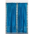 thumbnail image 4 of Rod Pocket Sheer Sari Curtains 43" W x 84" L matching tiebacks- Handcrafted Turquoise Indian Drapes Unlined for light & airy ambience Perfect for Living/Bedroom/Dining Room Sold in Pairs, 4 of 5