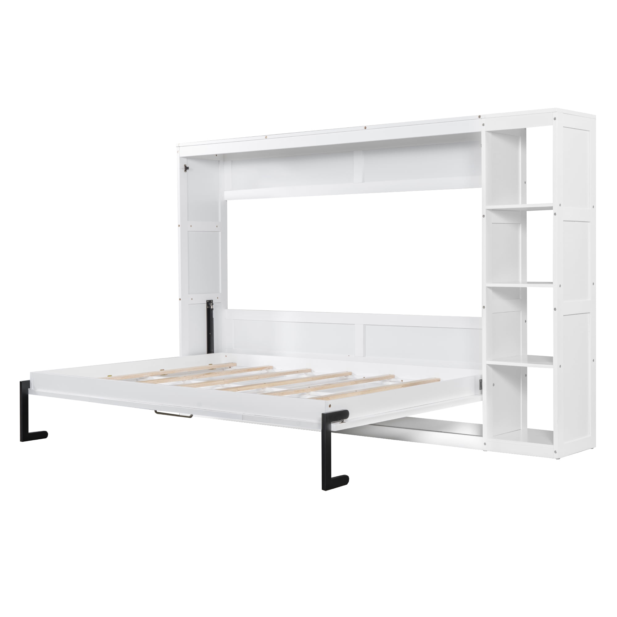 MAYEERTY Full Size Murphy Bed - Built-in Bookshelf, White