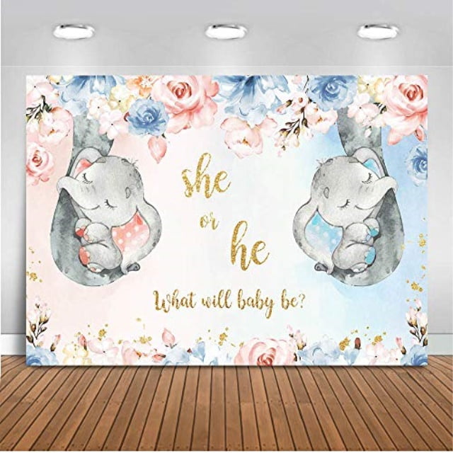 mocsicka little elephant gender reveal backdrop 7x5ft boy or girl
