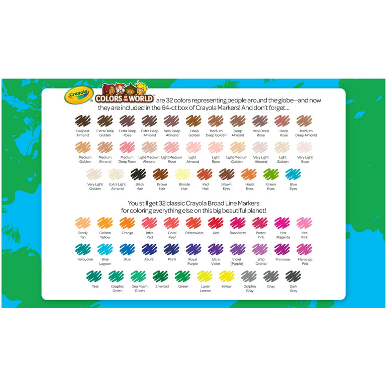 Crayola Washable Broad Line Markers with Colors of The World, 64 ct, Back to School Supplies, Child, Size: One Size