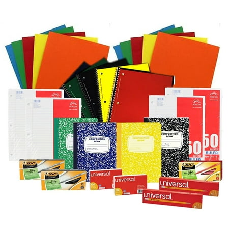 Back to School Pens, Pencils, Paper Supply Bundle Box (Wide Ruled)
