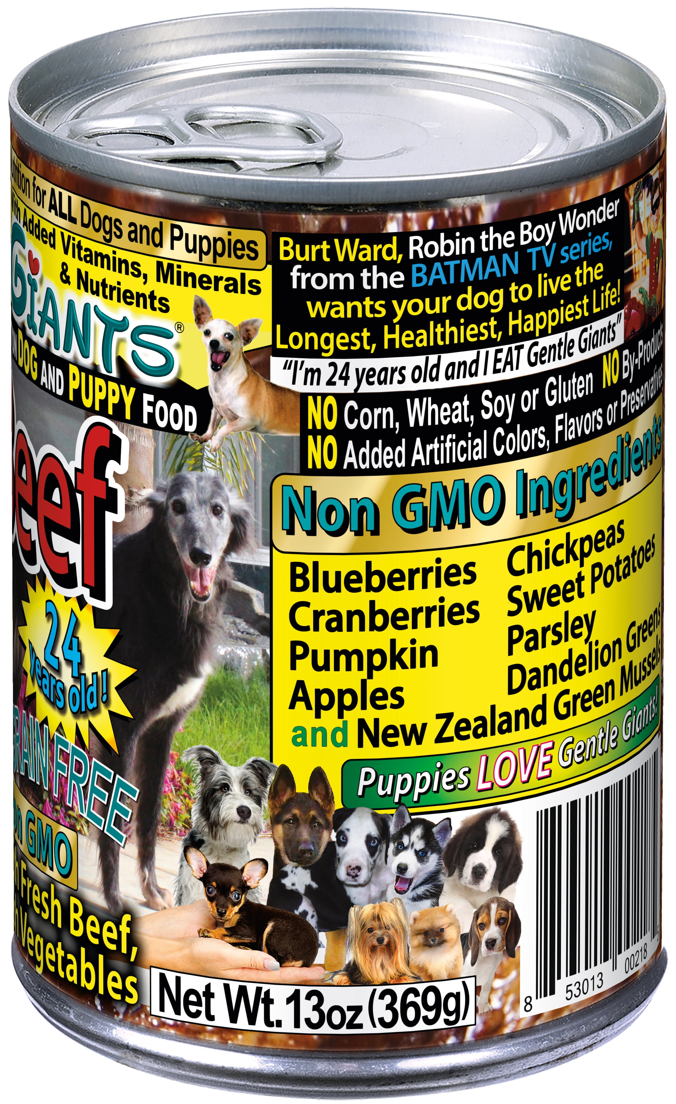 (12 Pack) Gentle Giants Canine Nutrition 90% Beef Grain-Free Wet Dog Food, 13 oz