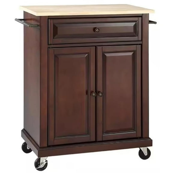 Pemberley Row Solid Hardwood Mahogany/Natural Kitchen Cart Rectangular Adjustable Shelf 35.5" Unassembled