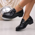 thumbnail image 7 of Busydd Womens Loafers Fashion Glossy Chunky Block Heel Dress Shoes Casual Comfortable Closed Toe Solid Color Slip On Shoes, 7 of 7