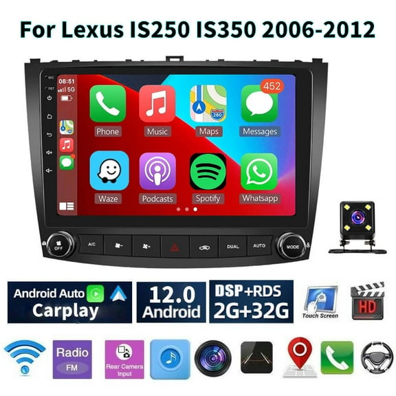Car Radio Stereo for Lexus IS250 IS350 2006-2012, 10" Touchscreen Android 13 Support Carplay Android Auto Navigation Bluetooth Radio Video Steering Wheel Control Rear Camera 2G 32G,Black