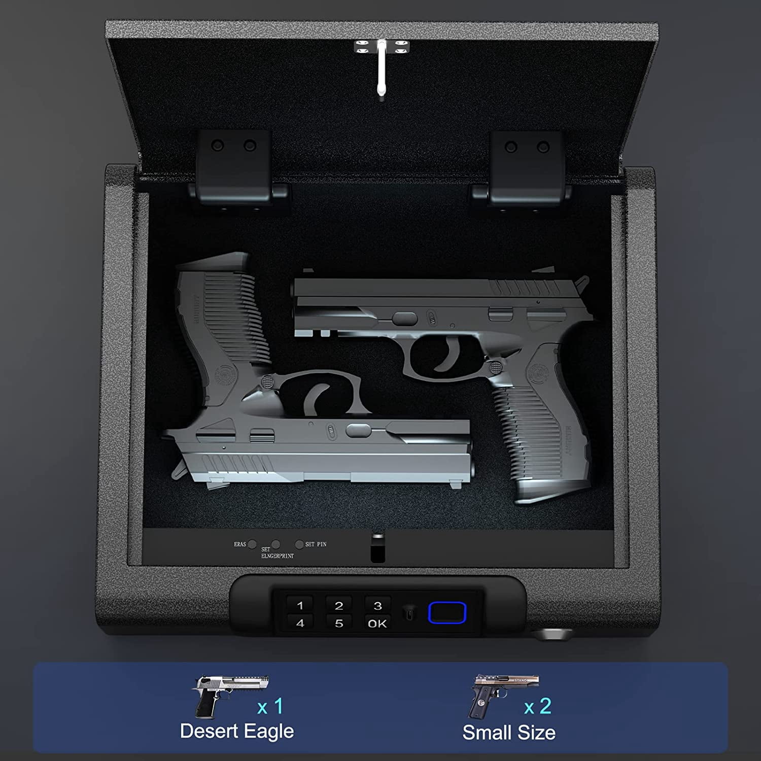 Gun Safe,Biometric Gun Safe for Pistols 3-Ways unlock Safe Fingerprint Digital PIN Key Unlock with Voice, Gun lock box for Cloakroom living room Bedroom Nightstand and Car