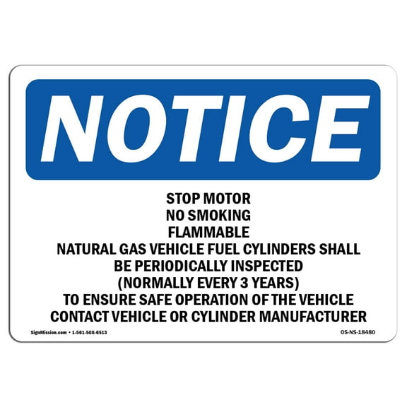 OSHA Notice Sign - Stop Motor No Smoking Flammable CNG Shall | Plastic Sign | Protect Your Business, Work Site, Warehouse & Shop Area | Made in the USA