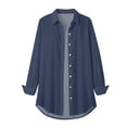 thumbnail image 4 of ZJXFGS Button Down Shirt Jackets for Women Basic Work Office Casual Tops Women Long Sleeve Plain Tops Plus Size Shirts Blouses Tops Blue 2XL, 4 of 5