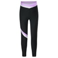 thumbnail image 3 of Xnihocha Kids Girls Ice Skating Training Pants Color Block Skinny Gymnastic Yoga Workout Legging Light Purple 16, 3 of 6