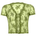 thumbnail image 3 of Fridja Casual Womens Solid Cardigan Embroidery Short Sleeve V-Neck Blouse Tops, 3 of 9
