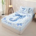 thumbnail image 2 of Homewish Girly Bowknot Print Zipper Twin Comforter Sets with Fitted Sheet and 2 Pillowcases,Vintage Blue Monogrammed J Zipper Bedding Set For Kids Women,Reversible,4 Pieces, 2 of 7