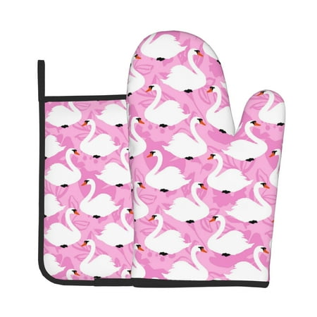 

Lukts Beautiful Swans Print Kitchen Heat-Resistant Gloves and Spacers 2pcs Set Suitable for Baking and Cooking