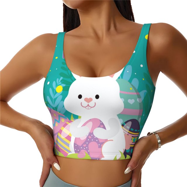 Fotbe Happy easter Sujetador Deportivo Largo sin Aros para Mujer con Almohadillas y Soporte Medio, Transpirable y Absorbente, Camiseta Tipo Chaleco o Tank Top-Medium