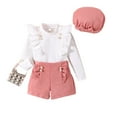 thumbnail image 2 of Godderr Kids Toddler Girls 2Pcs T-Shirt Shorts Pants Set,Fall Winter Pullover T-Shirt Tops Pants Set Baby Clothes Outfit Ruffle Turtleneck Solid Knit Tops with Hat for 4-7Y, 2 of 7