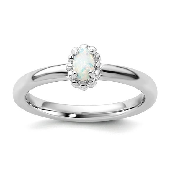 925 Sterling Silver Stackable Simulated Opal Ring Size 10 Stackable Ring for Women
