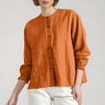thumbnail image 2 of HABDGIKS T-Shirts pour Femmes Rétro Bohème Coupe Ample Bouton Col Rond Veste avec Manches Retroussées Blouses, 2 of 4