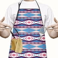 thumbnail image 2 of Teal Triangular Rectangular Geometric Boho Apron-Garden Aprons for Women with Pockets-Cotton Linen Waterproof Kitchen Cooking Gardening Aprons Adjustable for Kitchen,Cooking,BBQ and Salon 33x27 Inch, 2 of 7