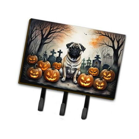 Carolines Treasures DAC2064TH68 9 x 6 in. Unisex Fawn Pug Spooky Halloween Leash or Key Holder