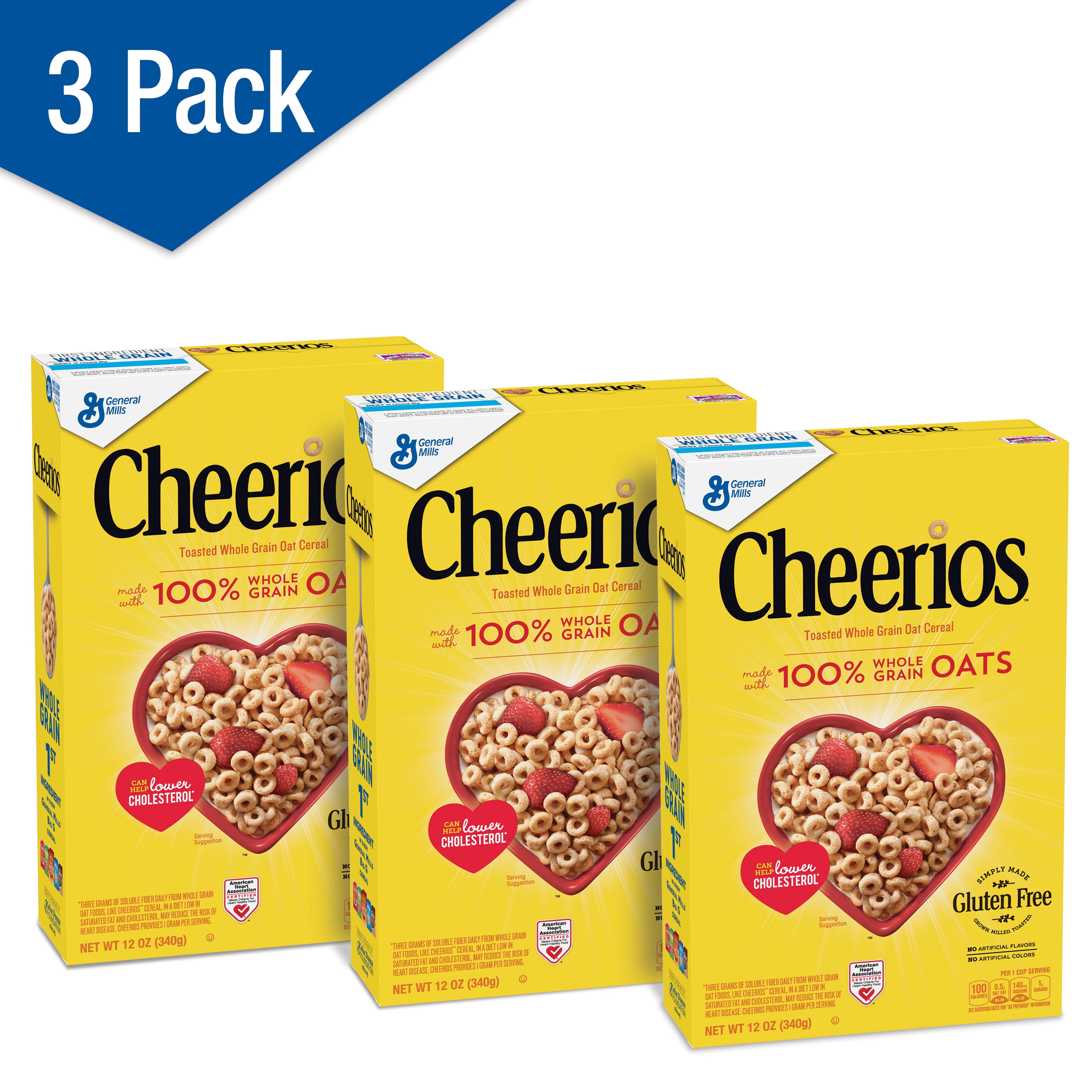 Cheerios Cereal, Gluten Free, 12 oz Boxes, 3 Count