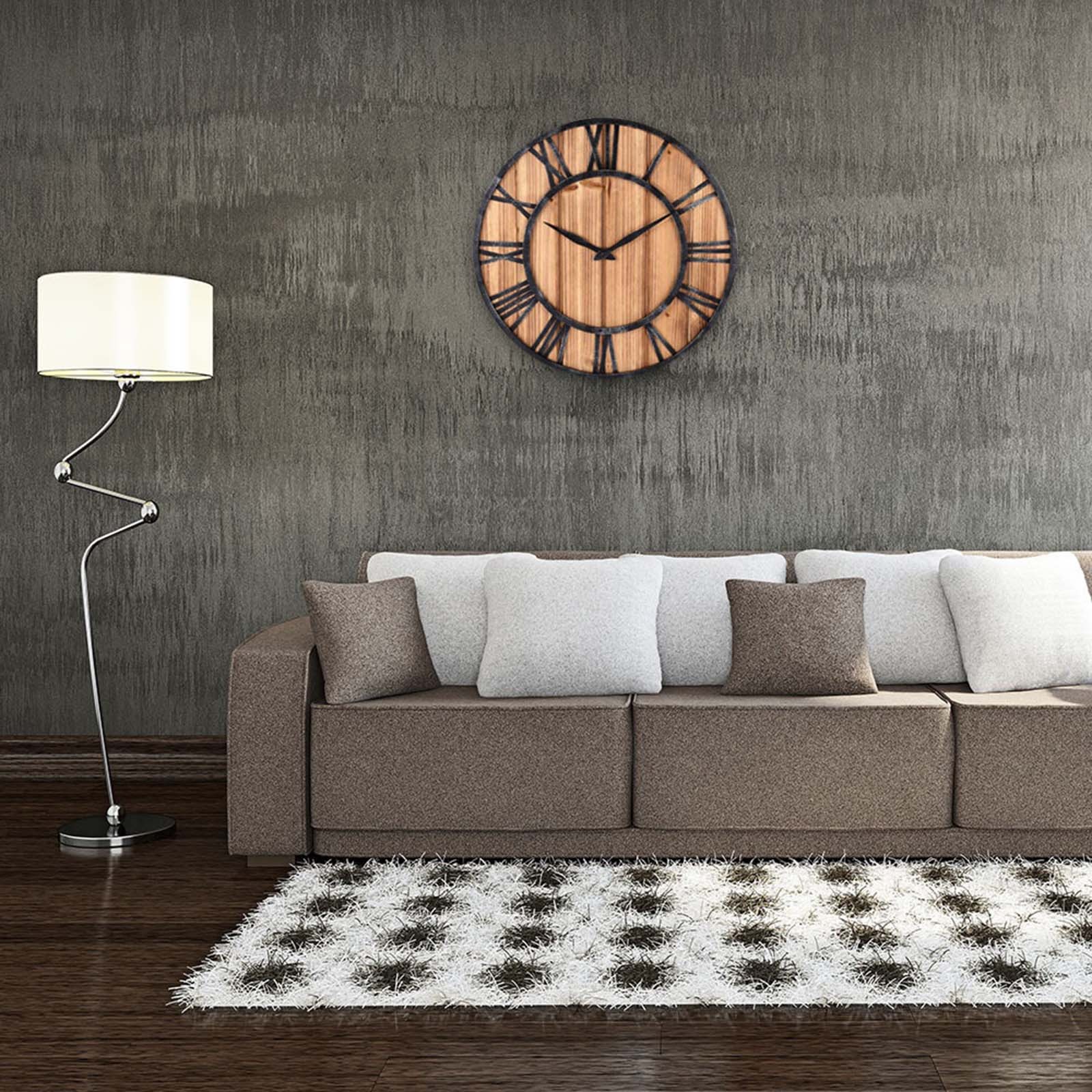 Large 16" Rustic Farmhouse Wall Clock, Silent Non-Ticking Solid Wood & Iron, Perfect for Living Room Decor