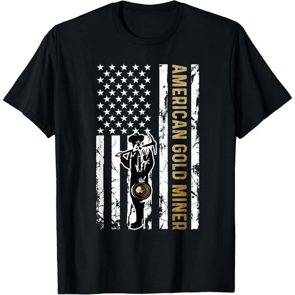 Golden US Flag for American Gold Miner T-ShirtMen and women, White Black T-shirt, size: Extra large S-4XL