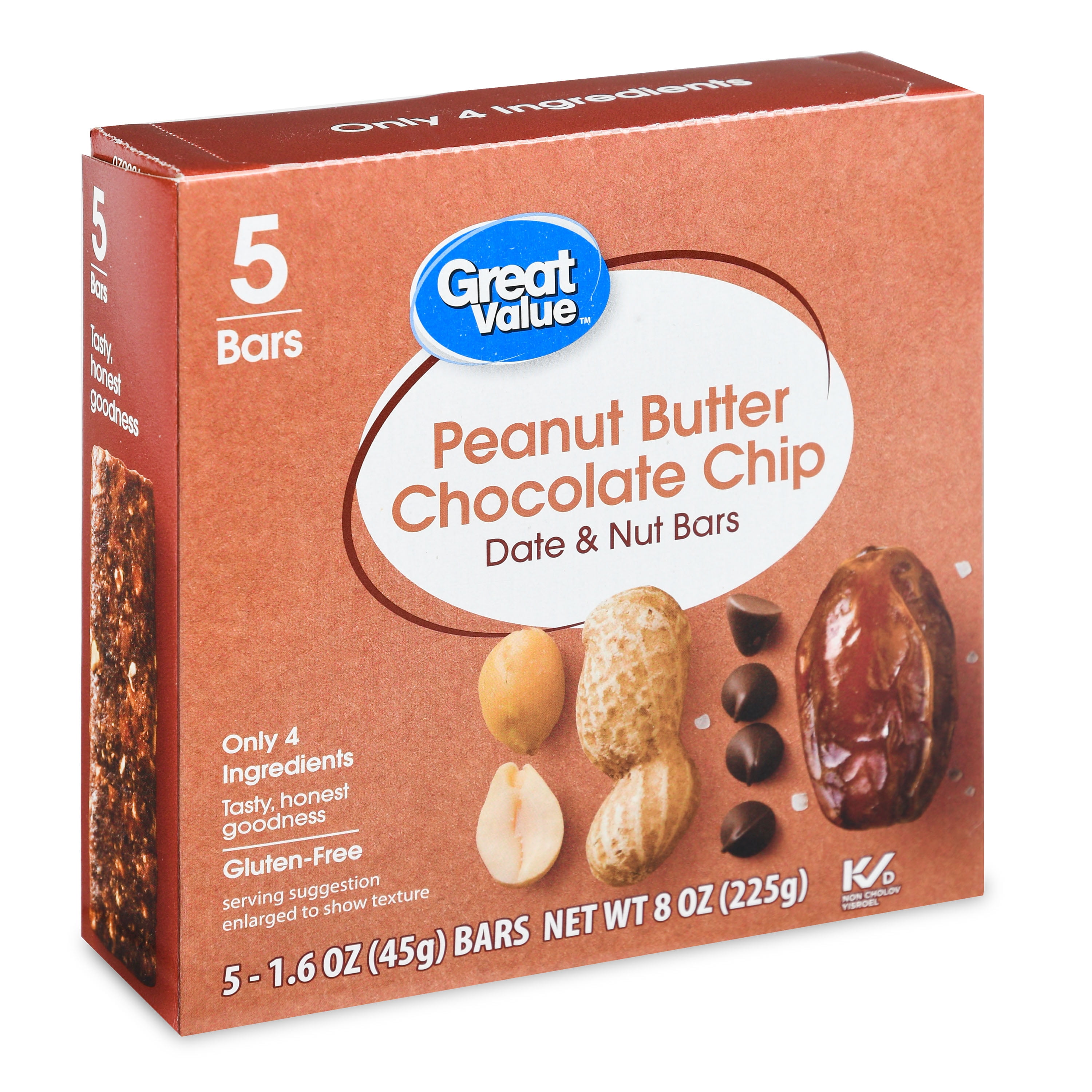 Great Value Peanut Butter Chocolate Chip Date & Nut Bars, 8 oz, 5 Count