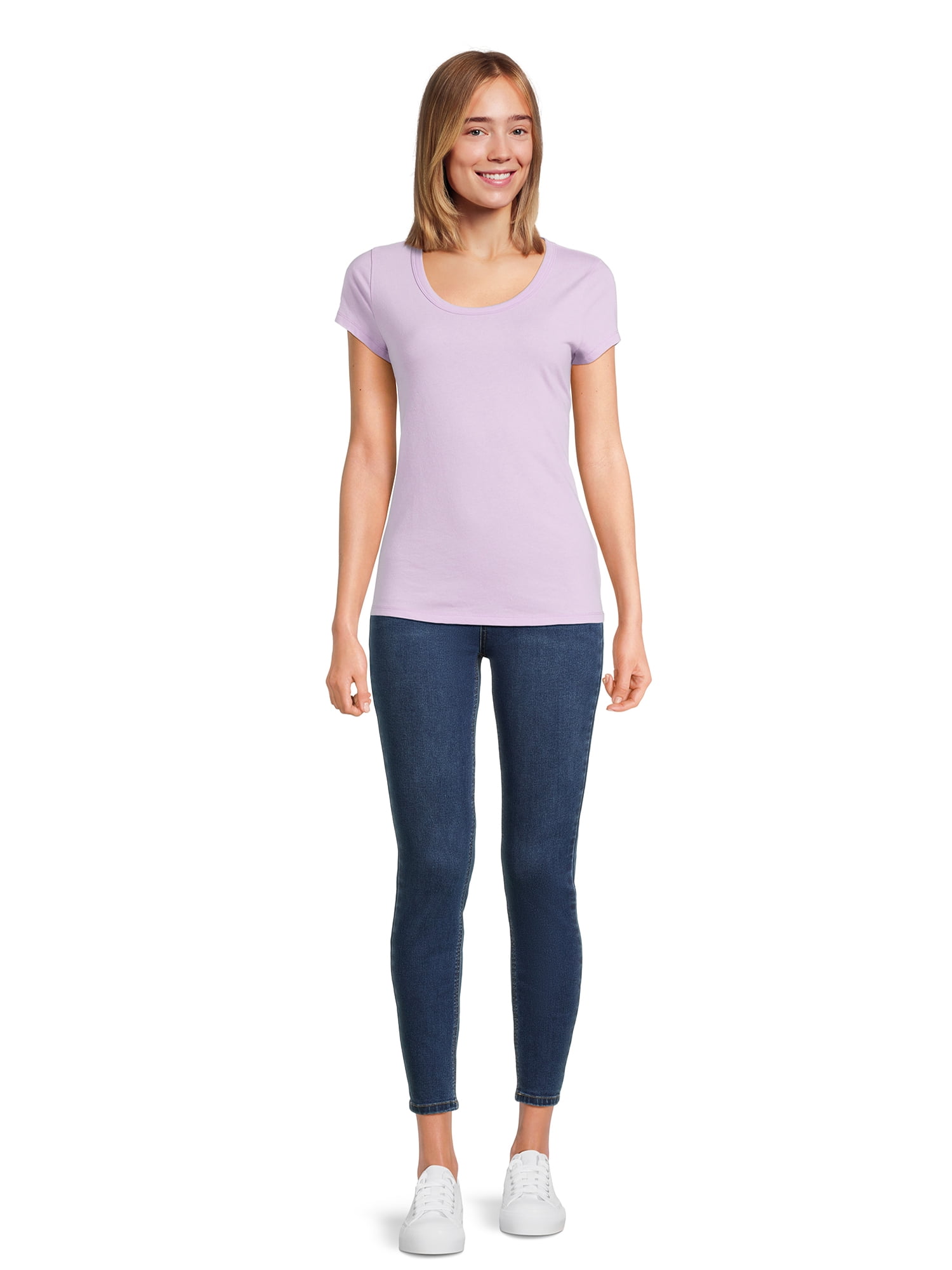 No Boundaries Scoop Neck Tee with Short Sleeves, 1 or 3-Pack, Women’s