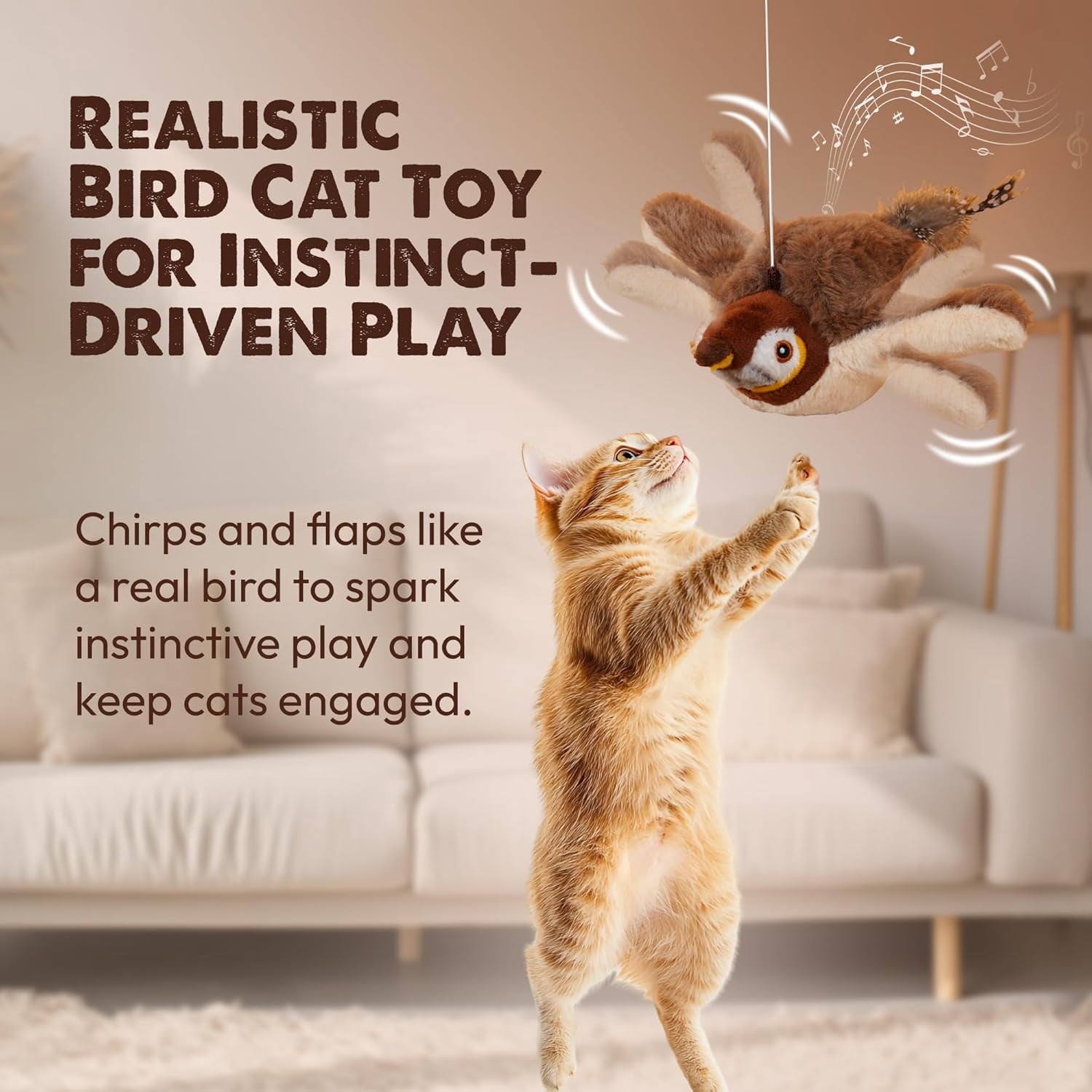 Flying Bird Cat Toys for Indoor,Interactive Chirping Bird Cat Toys with Flapping Wings,Flying Simulation Electric Sparrow Shaking Hunting Pet Toy