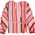 thumbnail image 1 of bar III Blusa cruzada a rayas para mujer, rojo, grande, 1 of 2