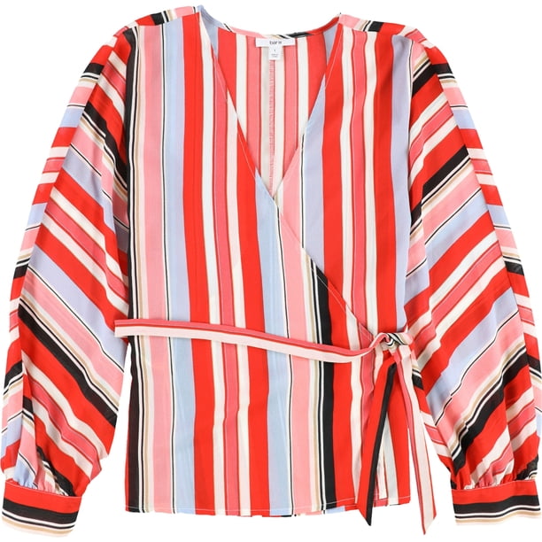 bar III Blusa cruzada a rayas para mujer, rojo, grande