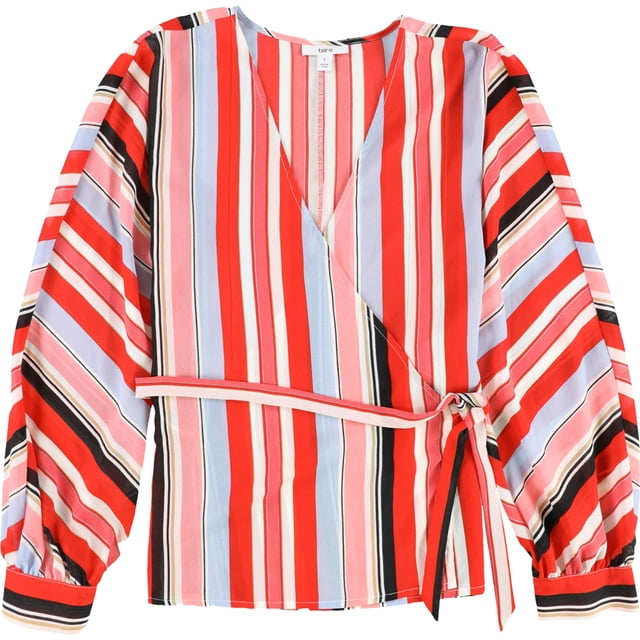 bar III Blusa cruzada a rayas para mujer, rojo, grande