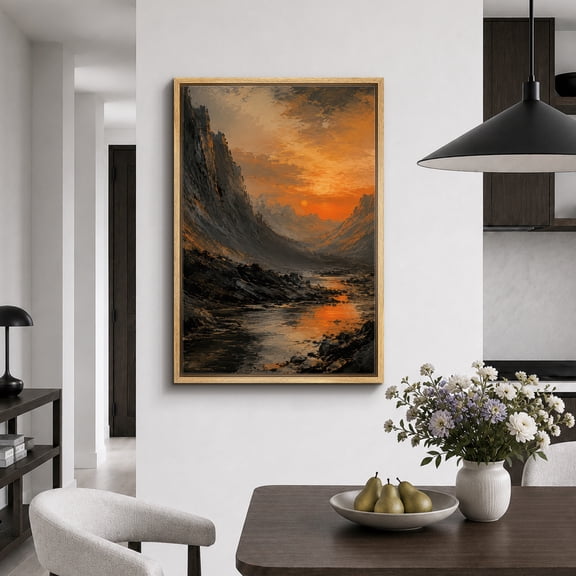 Framed Canvas Print Dramatic Canyon Sunset Wall Art Landscape Artwork Decoration for Living Room Bedroom - 16"x24" NATURAL Frame