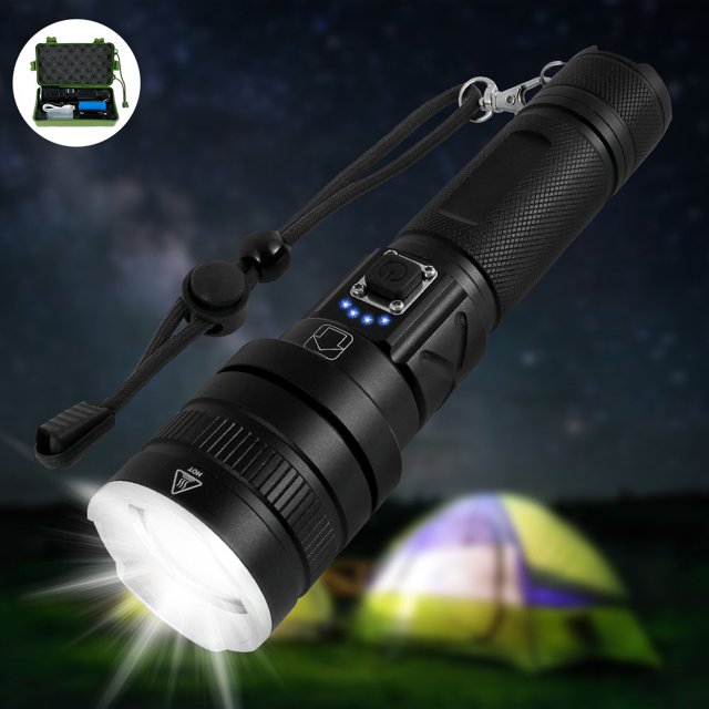 EIMELI Rechargeable LED Flashlight Military Zoomable Flashlight 5 Modes Handheld Torch Light 5000LM Ultra Bright Flash Light IPX6 Waterproof Outdoor Camping Accessories Emergency Gear