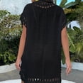 thumbnail image 5 of Antinious Ladies V-Neck Short Sleeve Hand Crochet Neck Splice Solid Coverup Versatile Casual Dress, 5 of 5