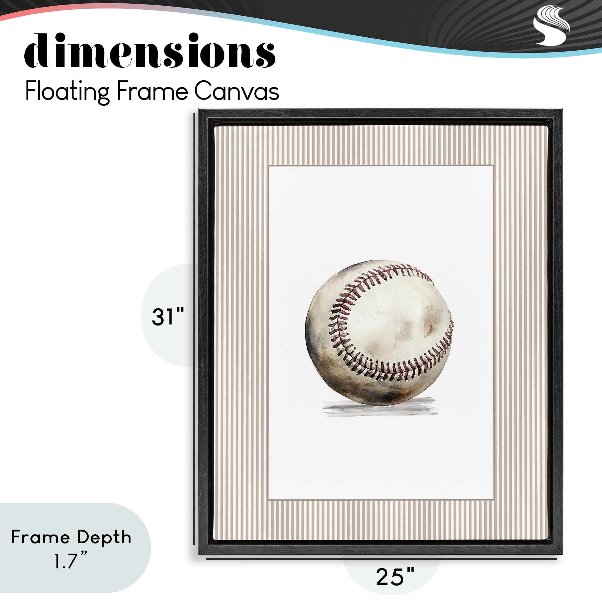 Stupell Industries Vintage Sports Baseball Black Framed Floater Canvas Wall Art, design by Christine Simpson Art