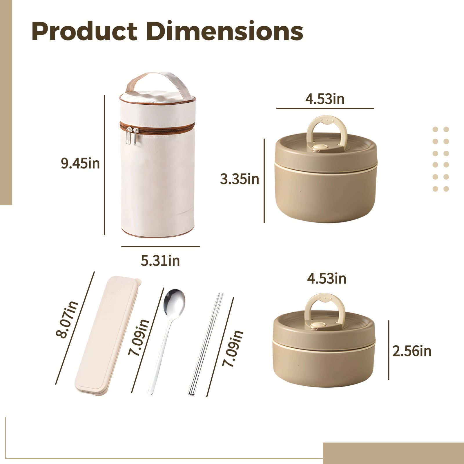 3 Pcs Stainless Steel Lunch Container Set,Portable Insulated Lunch Bag,Stackable Bento Box with Wheat Cutlery Kit,Leakproof Hot Food Lunch Containers for Work Picnic(Brown)