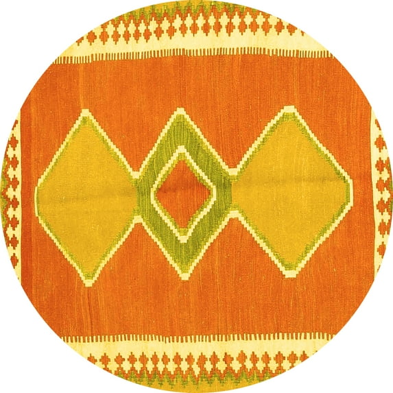 Ahgly Company Machine Washable Indoor Round Oriental Yellow Traditional Area Rugs, 3' Round