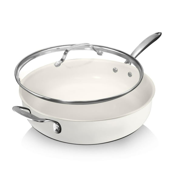 Sartén GOTHAM STEEL 5.5 L con tapa de cerámica antiadherente de color blanco crema