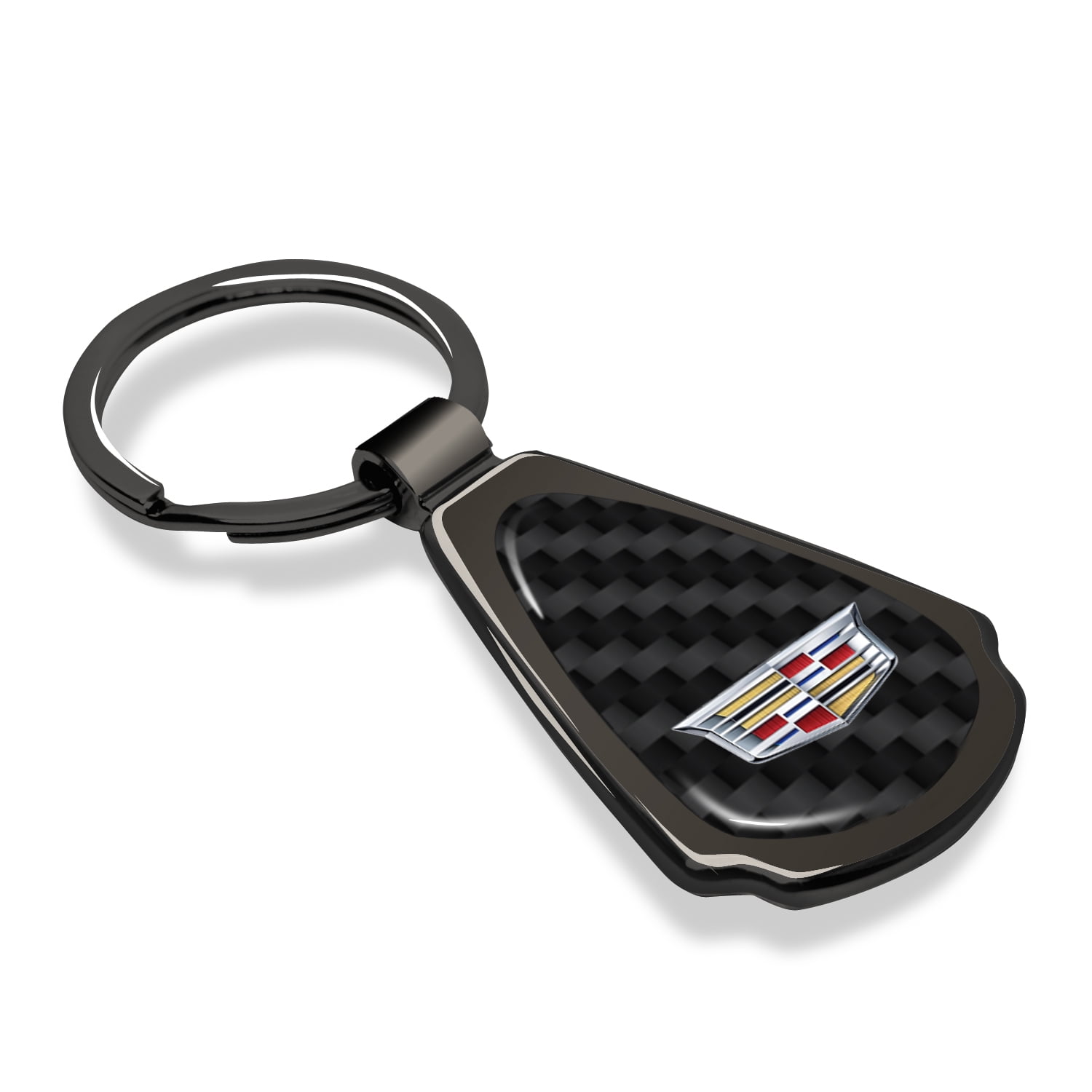 iPick Image for Cadillac Crest Logo Real Black Carbon Fiber Gunmetal Black Teardrop Key Chain, Official Licensed