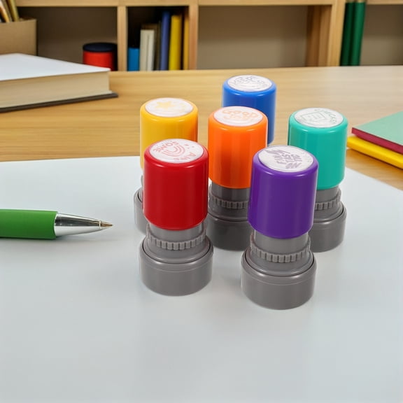 TABLZONE Teacher Reward Stamps Set Multi-Color Plastic for Positive Homework Feedback and Classroom Motivation