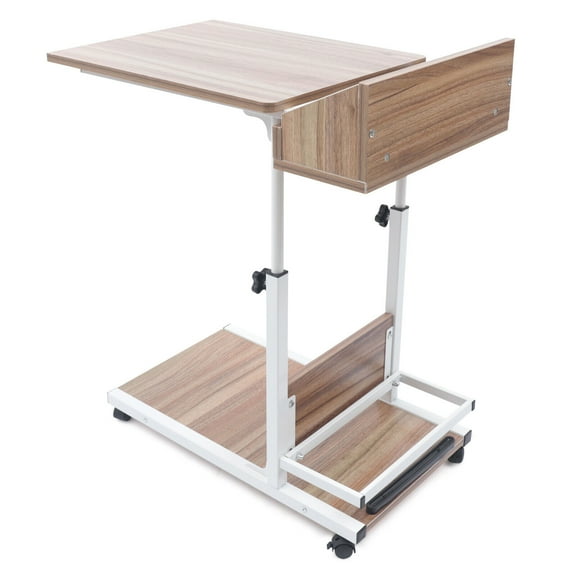 Adjustable Side End Table Rolling Cart Mobile Sofa Bedside Laptop Desk W/Wheels Wooden Sofa Snack End Table with Storage Sofa Side Table w/Wheels Adjustable Couch Side Table C Table
