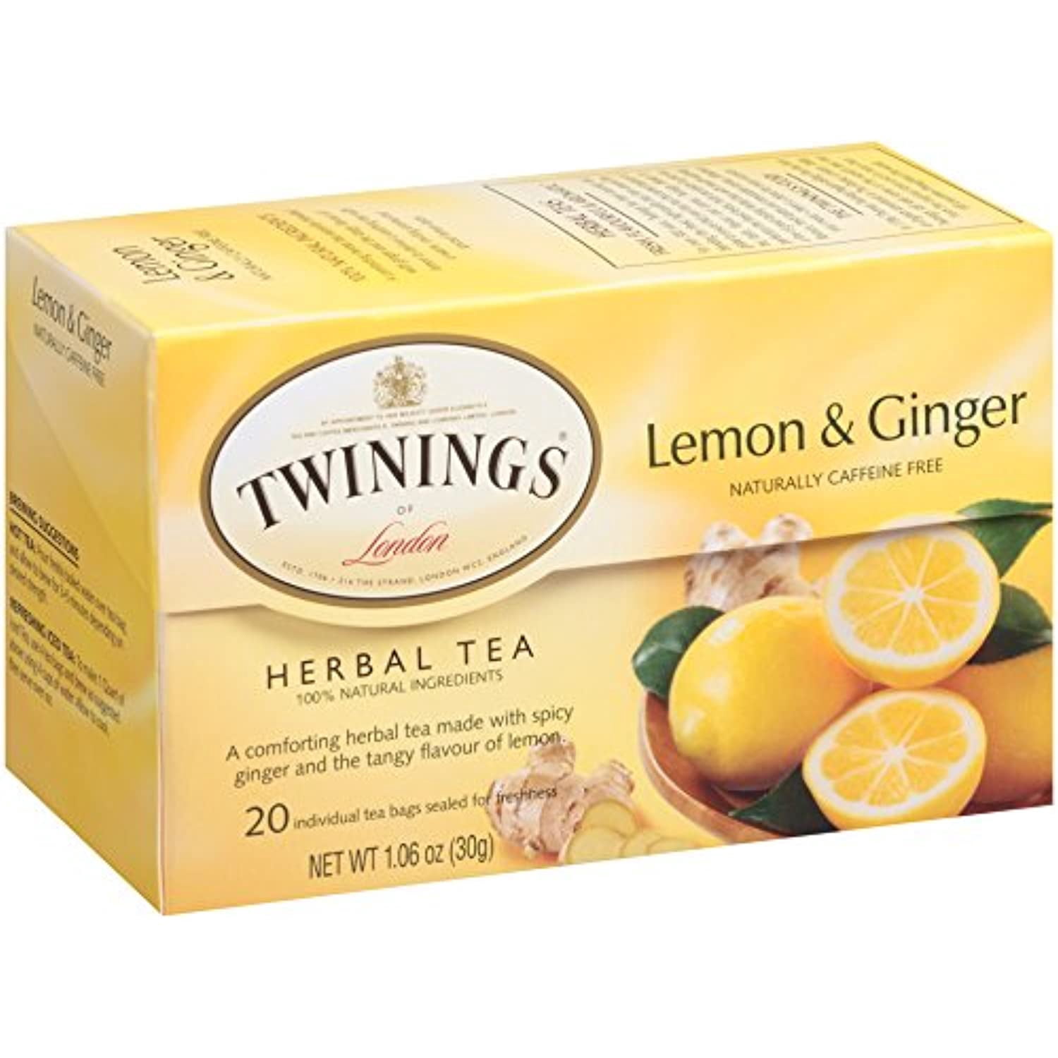 Twinings Of London Lemon & Ginger Herbal Tea Bags, 20 Count (Pack Of 6)